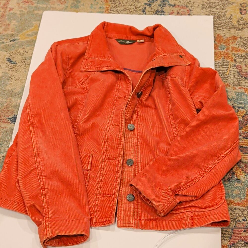 Vintage Eddie Bauer Pink Cordoroy Button Front Collared Pocket Jacket Womens LP